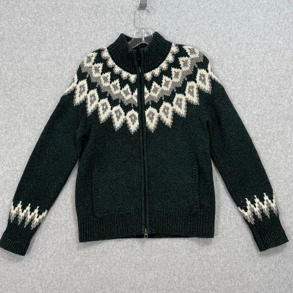 LL Bean Full Zip Cardigan Sweater Size S Classic Rag 100% Lambs Wool Fair Isle - Picture 3 of 16